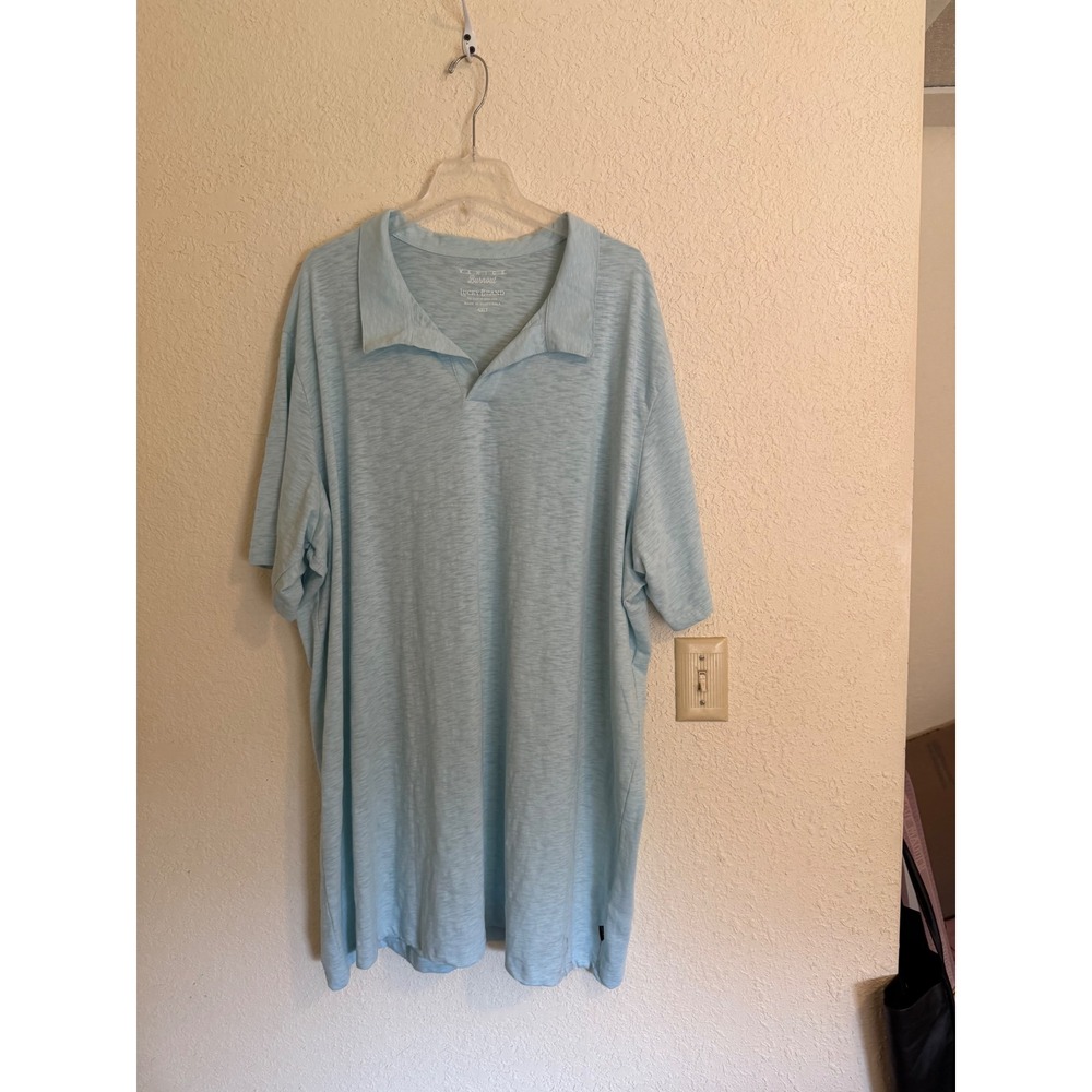 Lucky Brand Venice Burnout Polo Shirt Mens 4XLT‎ Light Blue Short Sleeve Tall